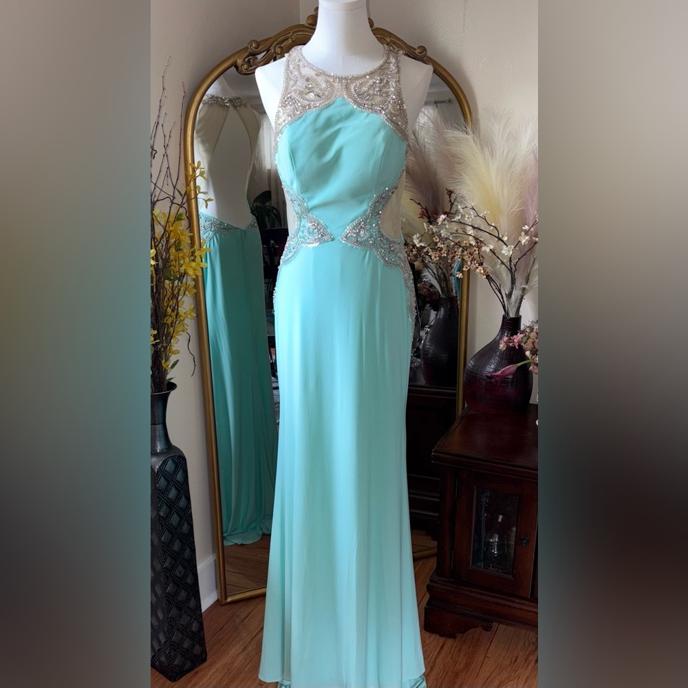 Cinderella Divine AQUA PROM HOMECOMING FORMAL GOWN DRESS mermaid style size 8